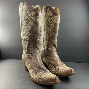 Corral Women's Crater Bone Embroidery Boots Size 10 M